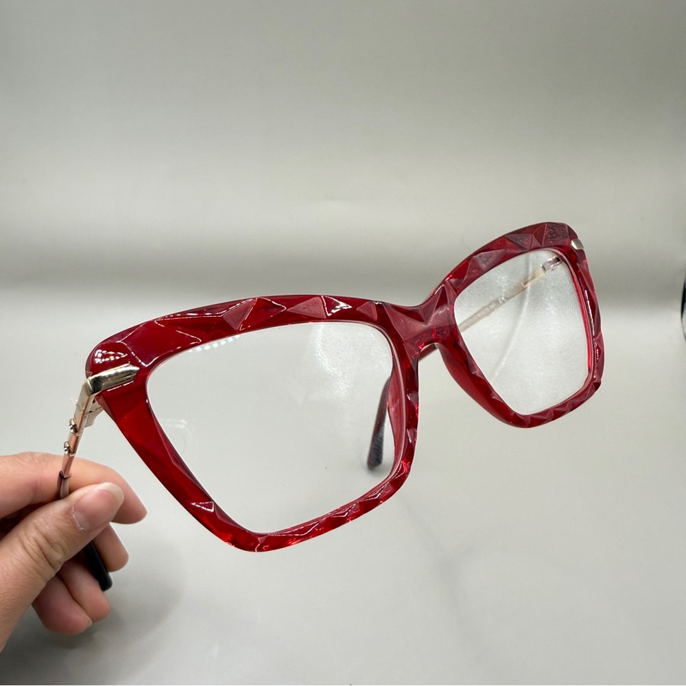 Vooglam Red transparent Cat-Eye Glasses frame, no prescription - Picture 4 of 7